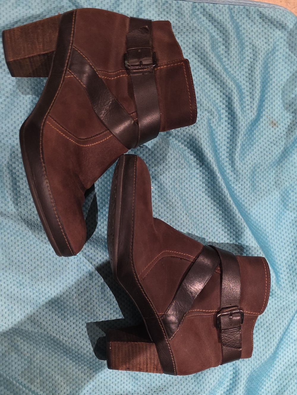 Brown Women's Suede Ankle Boots with Buckle Strap